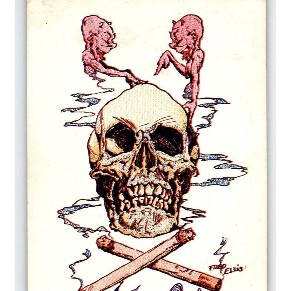 Devils Satan Point To Death Skull Fred Ellis Fantasy Cigarette Smoking Gothic